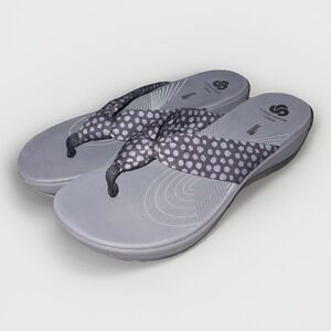 CLARKS Cloudsteppers Gray Polka Dot  OrthoLite Thongs‎ Sandal Womens 10 M